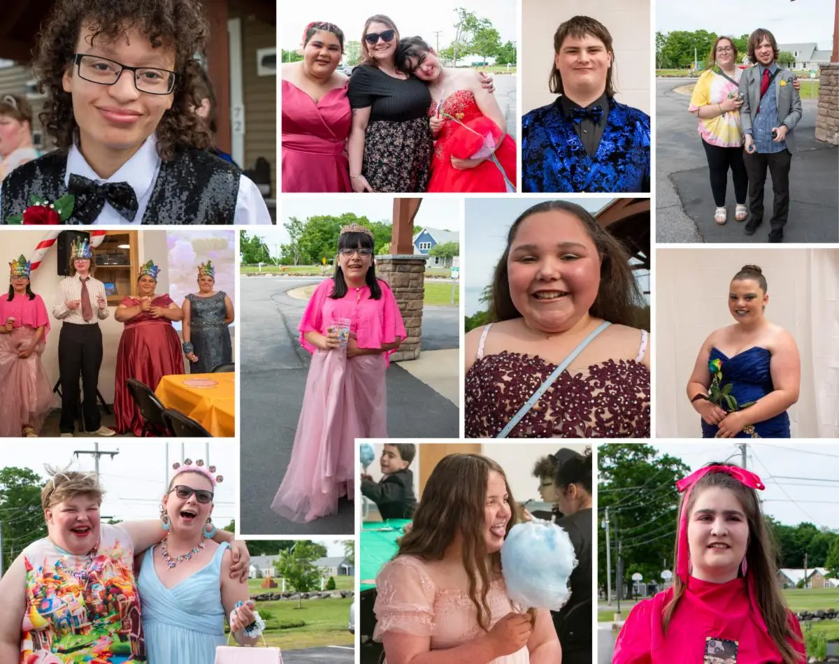Collage of teens in colorful formal wear smiling and enjoying a prom or special event outdoors and indoors.